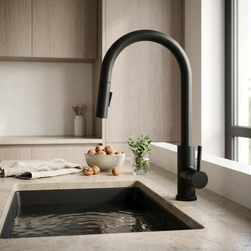 Pure.Sink Elite Steel Stream-S keukenkraan Matzwart met uittrekbare uitloop PS8045-10